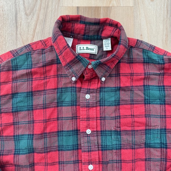 Vintage LL Bean Plaid Flannel Button Down Shirt Red Green Mens Large - Picture 2 of 12